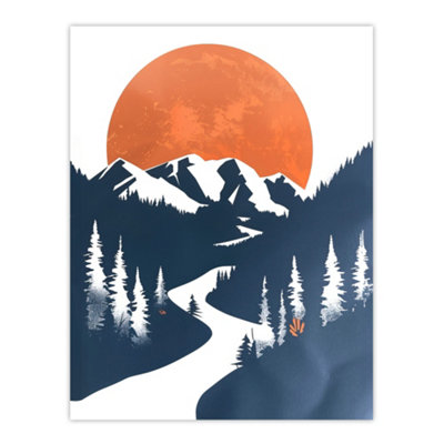 Artery8 Unframed Wall Art Orange Full Moon Over Blue Mountain Hiking Trail12X16 Inch from B&Q