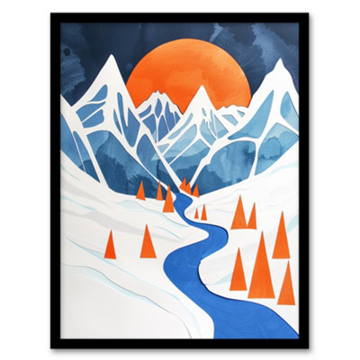 Artery8 Abstract River Mountain Winter Snow Landscape Wall Art PrintA4 Size from B&Q