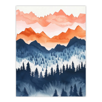 Artery8 Unframed Wall Art Misty Patagonia Forest Orange Blue Watercolour12X16 Inch from B&Q