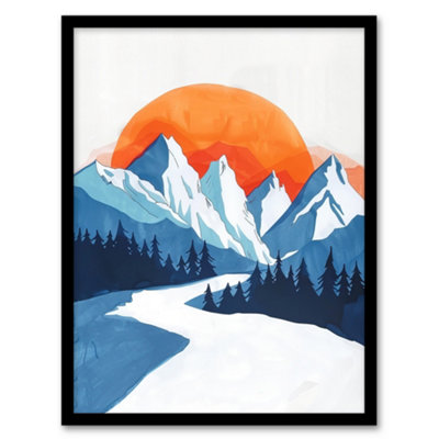 Artery8 Winter Sunrise Patagonia Andes Mountain Painting Wall Art PrintA4 Size from B&Q