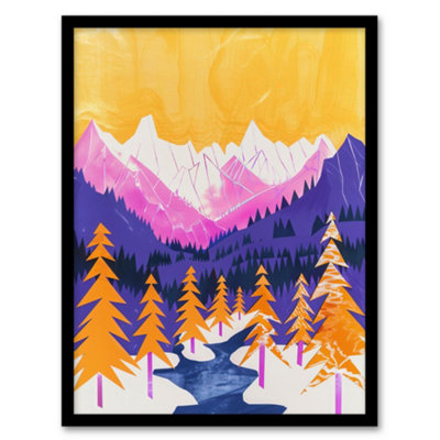 Artery8 Framed Wall Art Vibrant Abstract Mount Fitz Roy Patagonia Forest12X16 Inch from B&Q