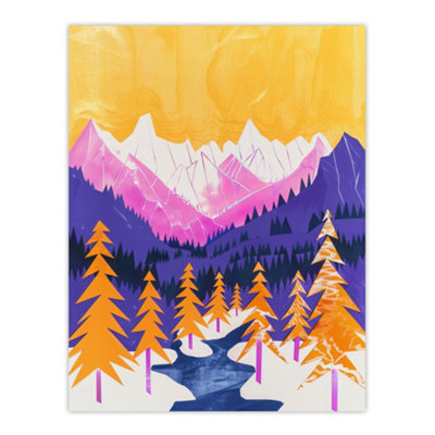 Artery8 Unframed Wall Art Vibrant Abstract Mount Fitz Roy Patagonia Forest12X16 Inch from B&Q
