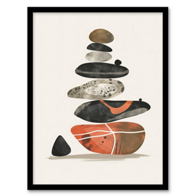 Artery8 Framed Wall Art Stacked Stones Zen Cairn Boho Vertical Print12X16 Inch from B&Q