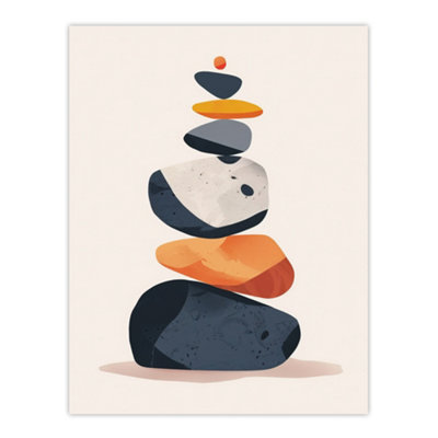 Artery8 Unframed Wall Art Vertical Stacked Stones Zen Bright Graphic Boho12X16 Inch from B&Q