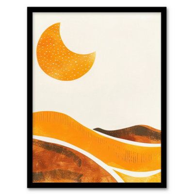 Artery8 Framed Wall Art Waxing Crescent Moon Abstract Orange Landscape Print12X16 Inch from B&Q