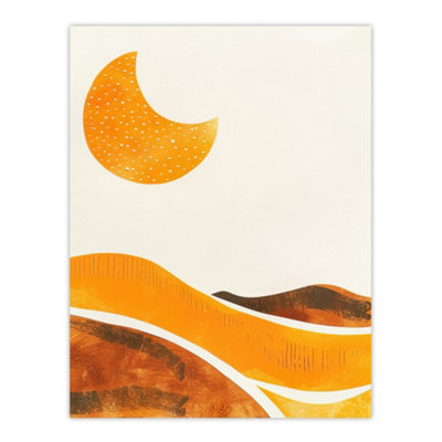 Artery8 Unframed Wall Art Waxing Crescent Moon Abstract Orange Landscape12X16 Inch from B&Q