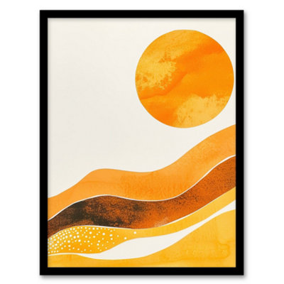 Artery8 Abstract Yellow Orange Sun Landscape Painting Wall Art PrintA4 Size from B&Q