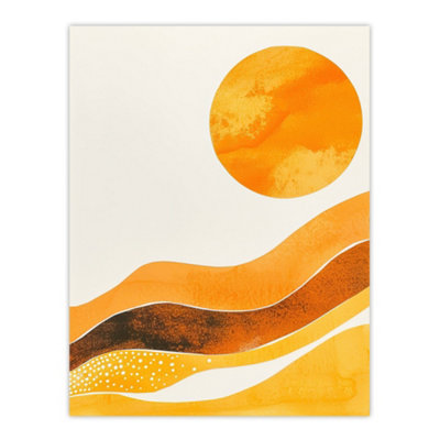 Artery8 Unframed Wall Art Abstract Yellow Orange Sun Landscape Painting12X16 Inch from B&Q
