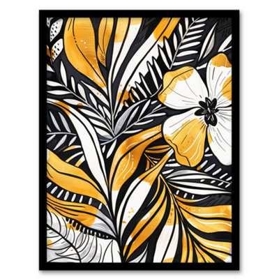 Artery8 Plant Lover Fern Flower Bloom Black Gold White Wall Art PrintA4 Size from B&Q