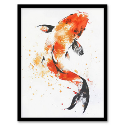Artery8 Japanese Koi Carp Fish Orange Black Watercolour Wall Art PrintA4 Size from B&Q