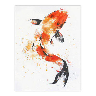 Artery8 Unframed Wall Art Japanese Koi Carp Fish Orange Black Watercolour12X16 Inch from B&Q