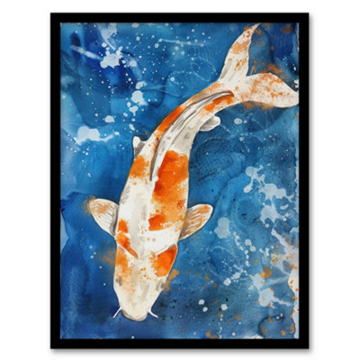 Artery8 Japanese Koi Carp Fish In Pond Watercolour Splat Wall Art PrintA4 Size from B&Q