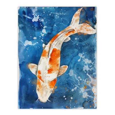 Artery8 Unframed Wall Art Japanese Koi Carp Fish In Pond Watercolour Splat12X16 Inch from B&Q