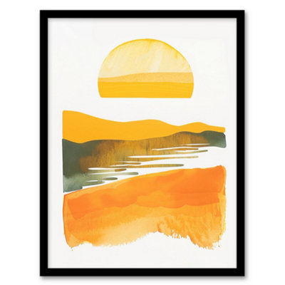 Artery8 Lake Sunset Orange Yellow Abstract Watercolour Wall Art PrintA4 Size from B&Q