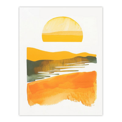 Artery8 Unframed Wall Art Lake Sunset Orange Yellow Abstract Watercolour12X16 Inch from B&Q