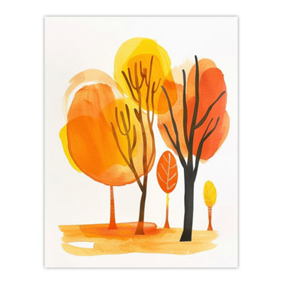 Artery8 Unframed Wall Art Abstract Park Autumn Trees Watercolour Painting12X16 Inch from B&Q