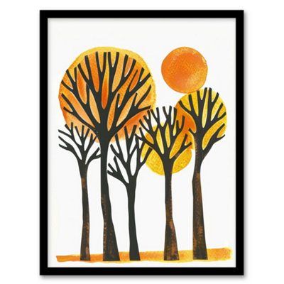 Artery8 Sun Over Autumn Trees Bright Abstract Watercolour Wall Art PrintA4 Size from B&Q