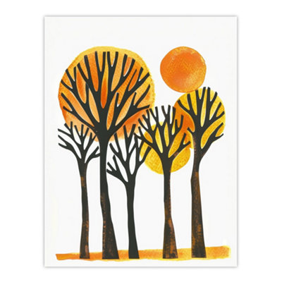 Artery8 Unframed Wall Art Sun Over Autumn Trees Bright Abstract Watercolour12X16 Inch from B&Q