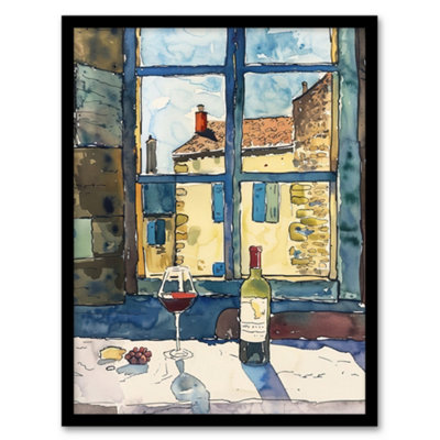 Artery8 Bordeaux Wine Cheese Grapes Advert Watercolour Wall Art PrintA4 Size