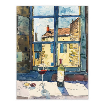 Artery8 Unframed Wall Art Bordeaux Wine Cheese Grapes Advert Watercolour12X16 Inch from B&Q