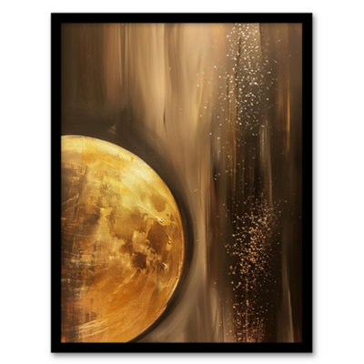 B&Q -  Golden Full Moon Milky Way Abstract Oil Painting Wall Art PrintA4 Size