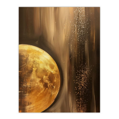 B&Q -  Unframed Wall Art Golden Full Moon Milky Way Abstract Painting12X16 Inch