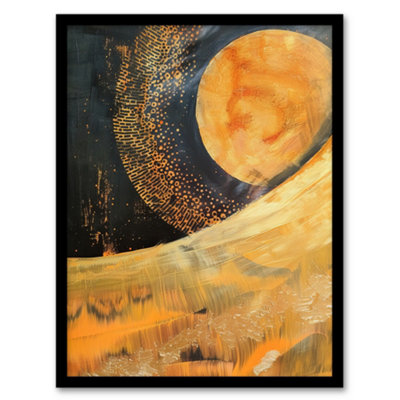Artery8 Abstract Sunrise Orange On Black Oil Painting Wall Art PrintA4 Size from B&Q