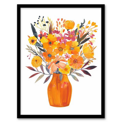 Artery8 Framed Wall Art Bright Autumnal Orange Pink Flower Bouquet Vase Print12X16 Inch from B&Q