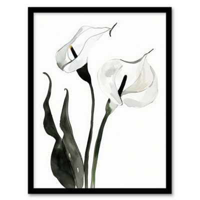 Artery8 Calla Lily Flower Black White Watercolour Lilies Wall Art PrintA4 Size from B&Q