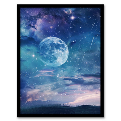 Artery8 Dreamy Full Moon Star Night Sky Surreal Starscape Wall Art PrintA4 Size from B&Q