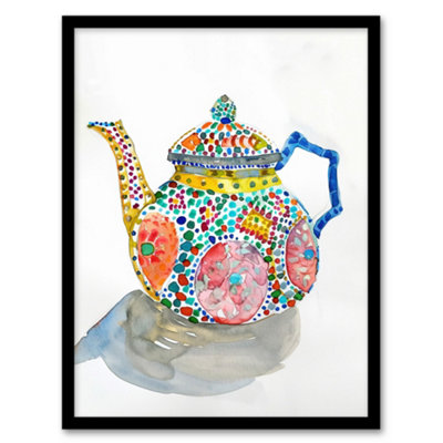Artery8 Teapot Colourful Patterns Watercolour Folk Art Wall Art PrintA4 Size from B&Q