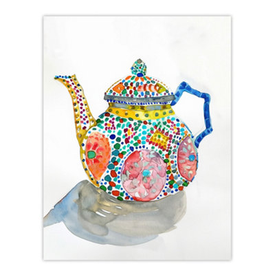 Artery8 Unframed Wall Art Teapot Colourful Patterns Watercolour Folk12X16 Inch from B&Q