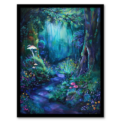 Artery8 Framed Wall Art Enchanted Forest Bioluminescent Fantasy Magical Print12X16 Inch from B&Q