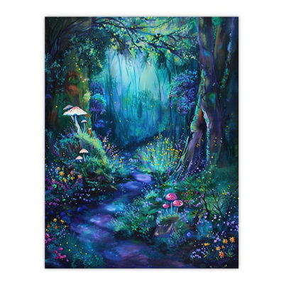 Artery8 Unframed Wall Art Enchanted Forest Bioluminescent Fantasy Magical12X16 Inch from B&Q