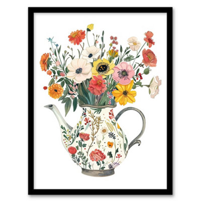 Artery8 Framed Wall Art Flower Bouquet In Rustic Floral Teapot Vase Print12X16 Inch from B&Q