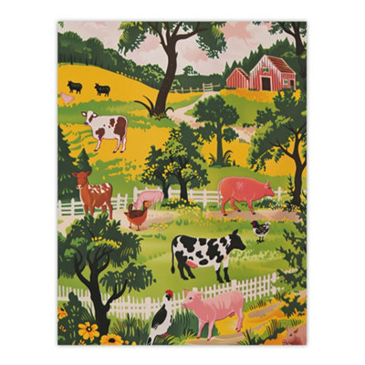 Artery8 Unframed Wall Art Cute Farm Animals Cow Pig Chickens Painting12X16 Inch from B&Q