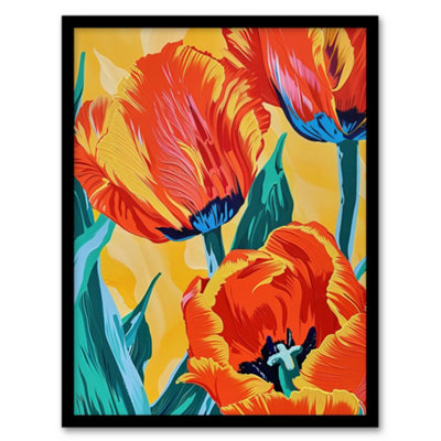 Artery8 Vibrant Orange Tulip Flowers Floral Oil Painting Wall Art PrintA4 Size from B&Q