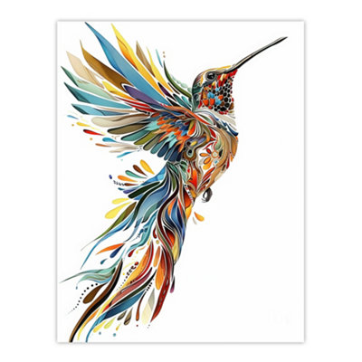 Artery8 Unframed Wall Art Colourful Abstract Sylph Hummingbird Folk12X16 Inch from B&Q