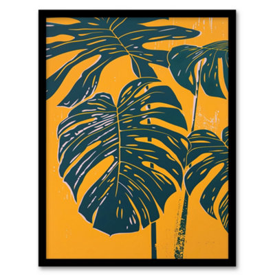 Artery8 Plant Lover Dark Green Yellow Monstera Leaves Wall Art PrintA4 Size from B&Q
