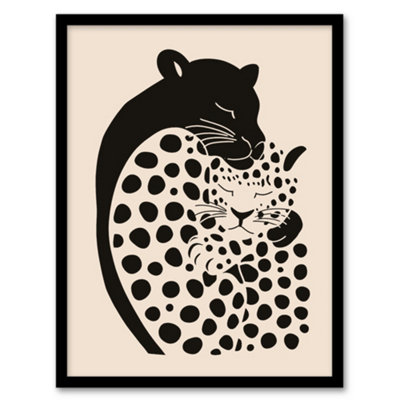Artery8 Framed Wall Art Panther And Leopard Abstract Minimalism Animals Print12X16 Inch