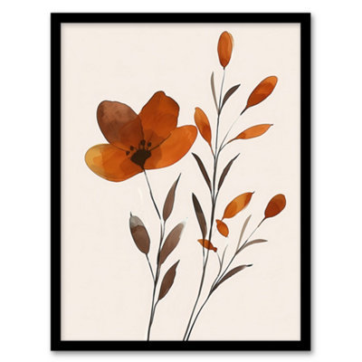 Artery8 Elegant Wildflower Bloom Amber Floral Watercolour Wall Art PrintA4 Size from B&Q