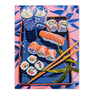 Artery8 Unframed Wall Art Sushi Colourful Stylised Food Flatlay Painting12X16 Inch from B&Q