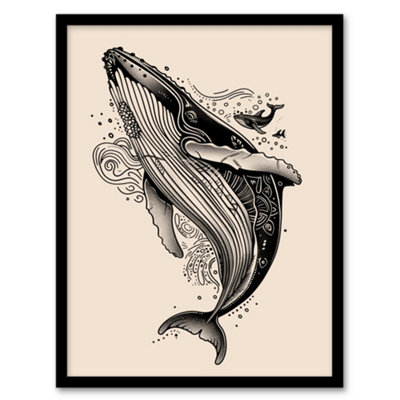 Artery8 Humpback Whale With Tribal Patterns Tattoo Style Wall Art PrintA4 Size from B&Q