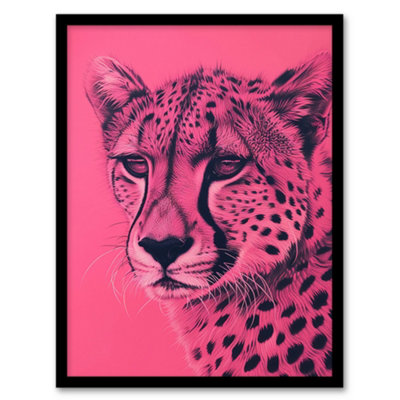 Artery8 Framed Wall Art Cheetah Hot Pink Pencil Art Animal Portrait Print12X16 Inch from B&Q
