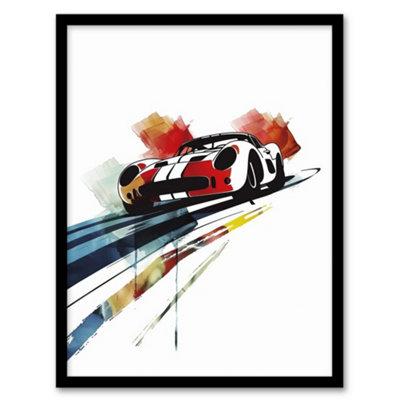 Artery8 Race Car Racing Sport Watercolour Brush Strokes Wall Art PrintA4 Size from B&Q