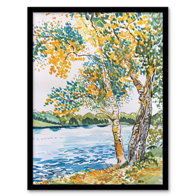 Artery8 Seine Paris River Bank Autumn Tree Watercolour Wall Art PrintA4 Size from B&Q