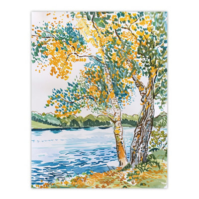 Artery8 Unframed Wall Art Seine Paris River Bank Autumn Tree Watercolour12X16 Inch from B&Q