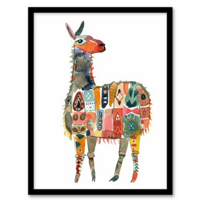 Artery8 Framed Wall Art Llama With Colourful Folk Patterns Watercolour Print12X16 Inch from B&Q