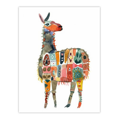 Artery8 Unframed Wall Art Llama With Colourful Folk Patterns Watercolour - 12X16 Inch