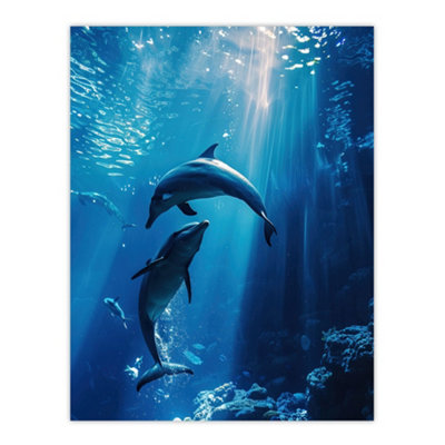 B&Q -  Unframed Wall Art Majestic Dolphins Marine Life Underwater Seascape12X16 Inch